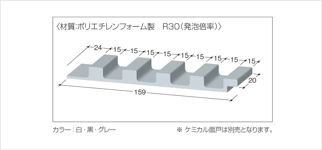 ケミカル面戸＜材質：ポリエチレンフォーム製 R30（発泡倍率）
